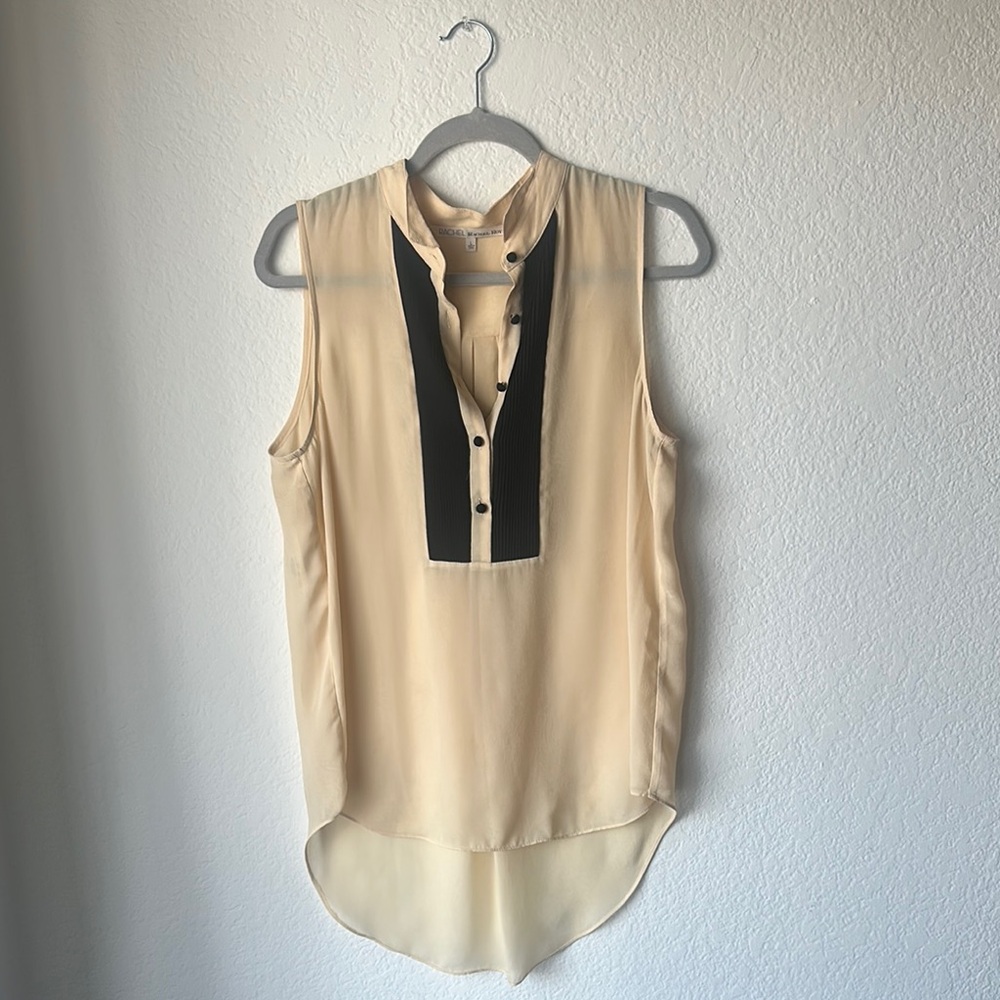 RACHEL Rachel Roy Cream Tan Asymmetrical Blouse with Mandarin Collar